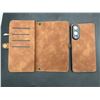 Image 3 : Brown Leather Flip Wallet-Style Phone Case With Card Slots And Zipper Compartment