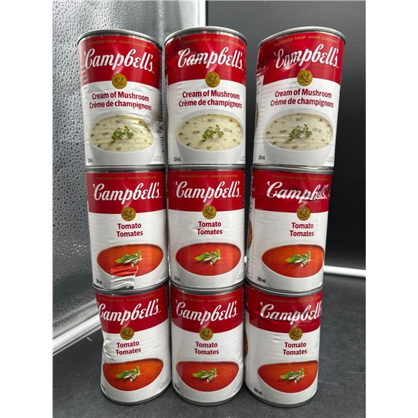 Lot of 3 Campbell’s Cream of Mushroom and Lot Of 6 Tomato Soups (284 mL Each)