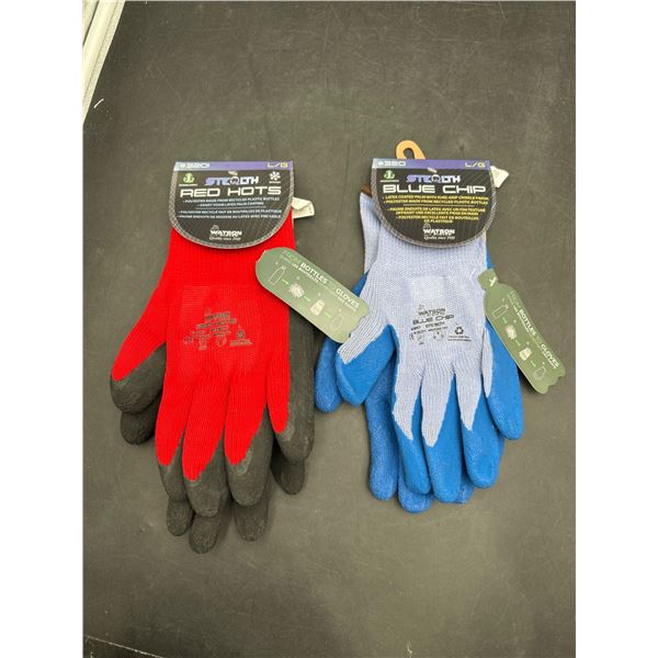 Lot of 2 Watson Gloves Stealth #320 Work Gloves, Red and Blue Sixe Large