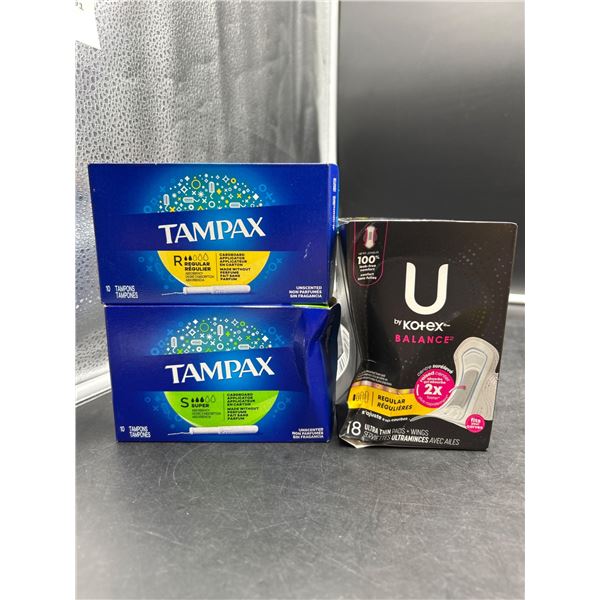 Lot of Tampax Tampons And U by Kotex Balance Ultra Thin Pads