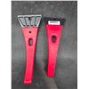 Image 2 : Two Red Windshield Scrapers with Plastic Handles and Steel Blades