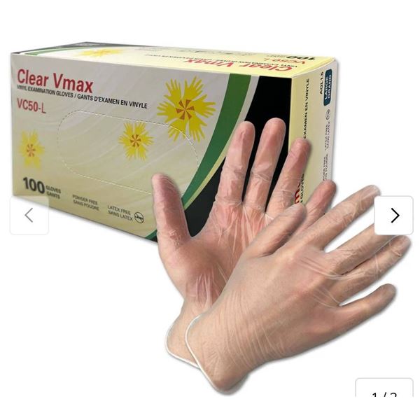 CleanShield Clear Vmax VC50-L Vinyl Examination Gloves, 100 Count, Size Large