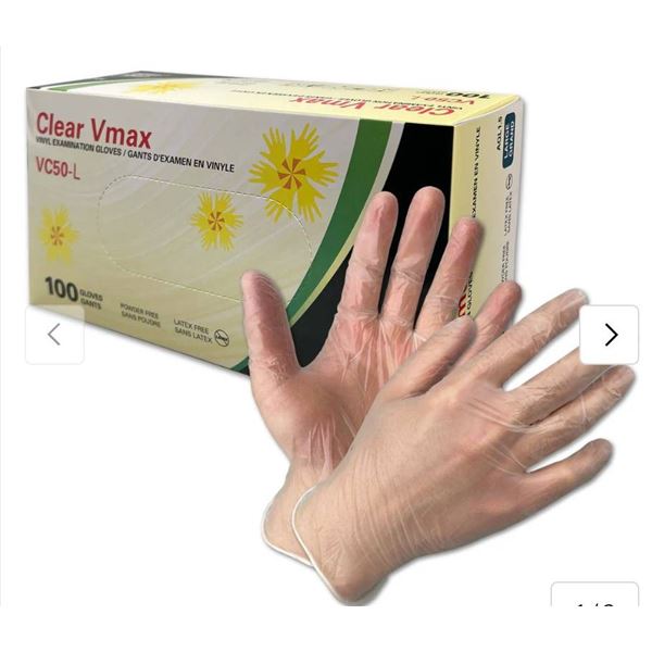 CleanShield Clear Vmax VC50-L Vinyl Examination Gloves, 100 Count, Size Large