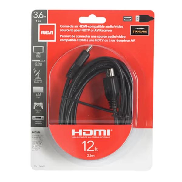 RCA HDMI Cable, 12 Ft (3.6 m), High-Speed, Lot of 2