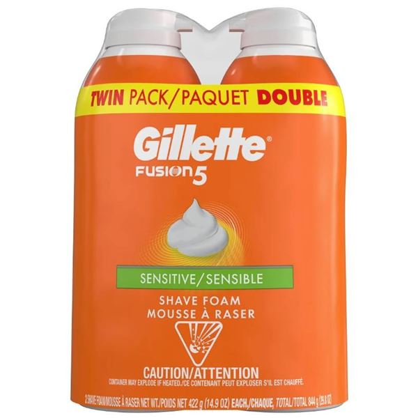 Gillette Fusion5 Sensitive Shave Foam, 2 x 422 g