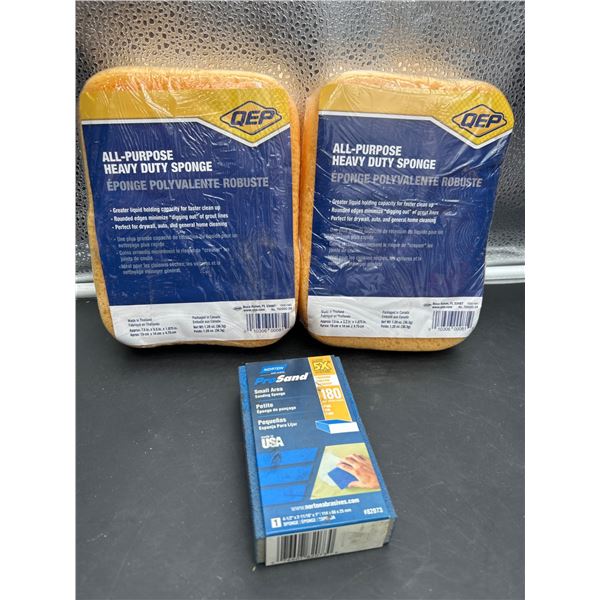 Lot of QEP Heavy Duty Sponges and Norton ProSand Small Area Sanding Sponge