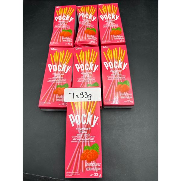 Lot of 7 Glico Pocky Strawberry Flavored Biscuit Sticks 33g Each