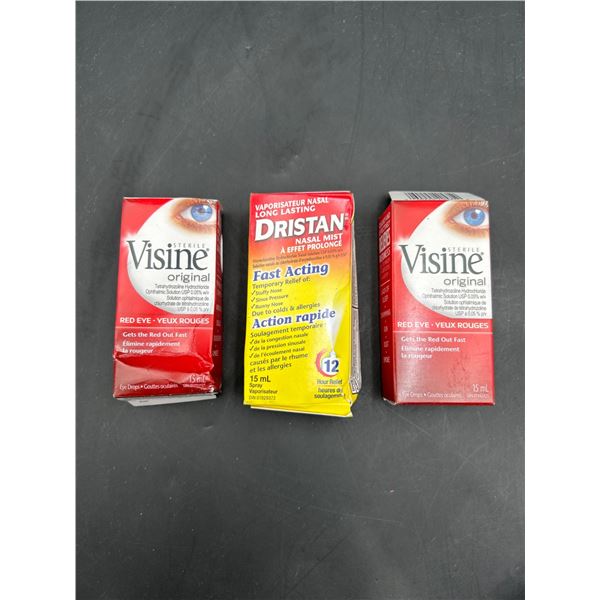 Lot of 3 Items: Visine Eye Drops 15 mL and Dristan Nasal Mist 15 mL