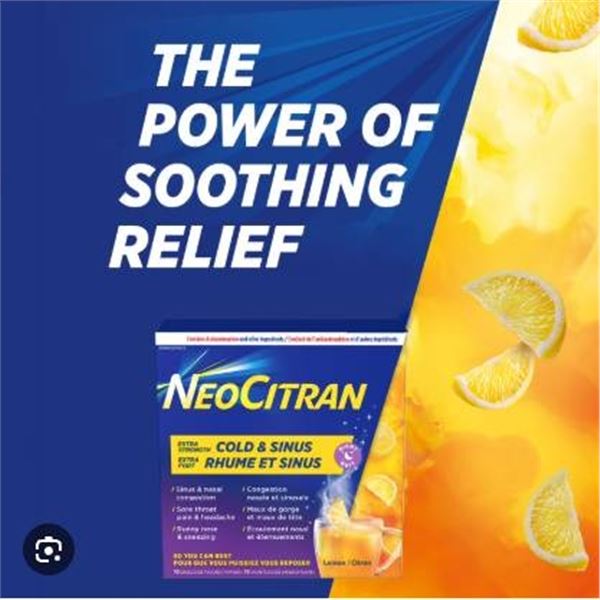 NeoCitran Cold and Sinus Relief, Lemon Flavor, 2×10 Packets