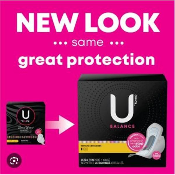 U by Kotex Balance Regular Ultra Thin Pads – 3 Packs of 18