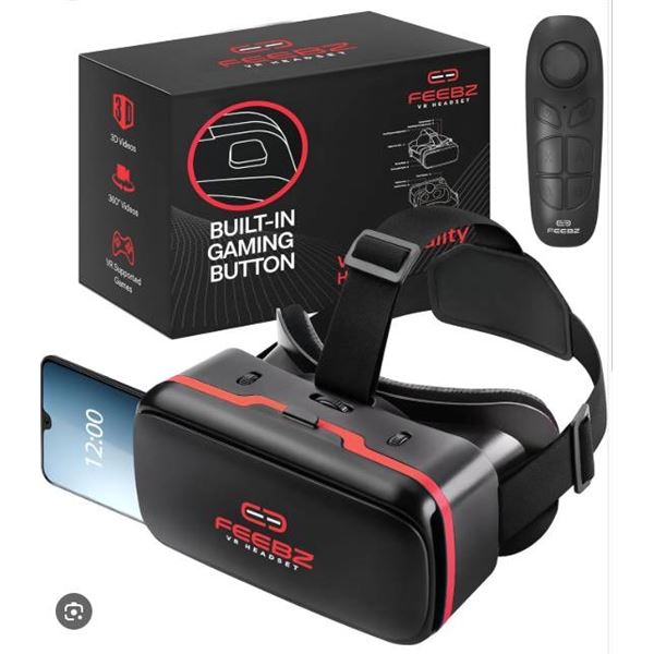 Feebz VR Headset RED-1 with 3D Viewing and Adjustable Lenses