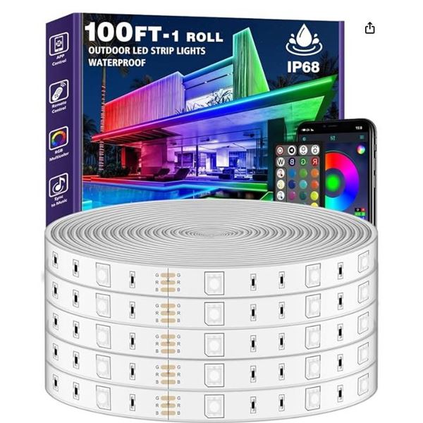 AILBTON 100ft Outdoor LED Strip Lights, IP68 Waterproof, Multi-Color, with App Control