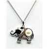 Image 1 : Sterling Silver White Sapphire (0.14ct) and Pearl Elephant Pendant with Sterling Silver C chain, W/A