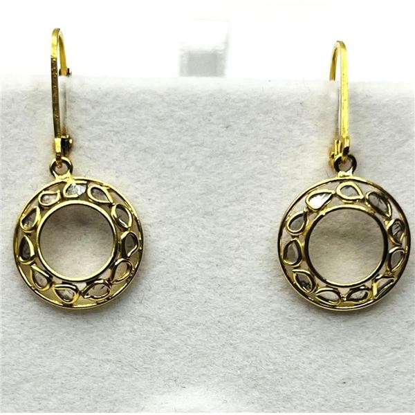 Gold Plated Sterling Silver Natural Rose Cut Diamond (0.25ct) Drop Style Earrings, W/A $370.00.