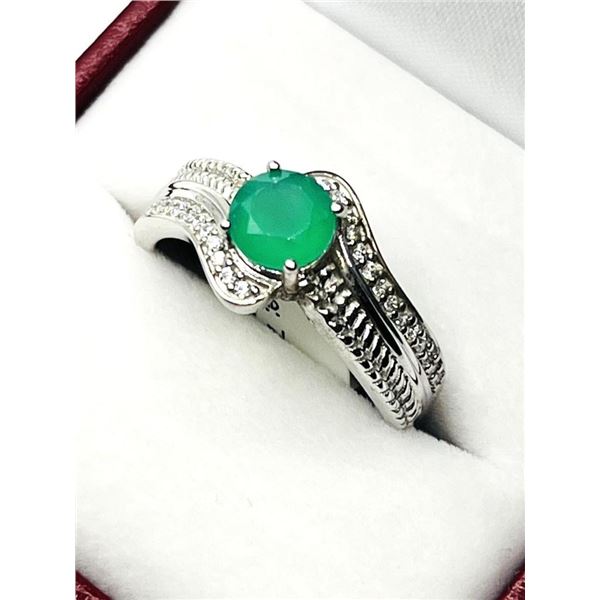 Sterling Silver Natural Green Onyx (0.75ct) with CZ (0.20ct) Ring, Size 8.5, W/A $200.00.