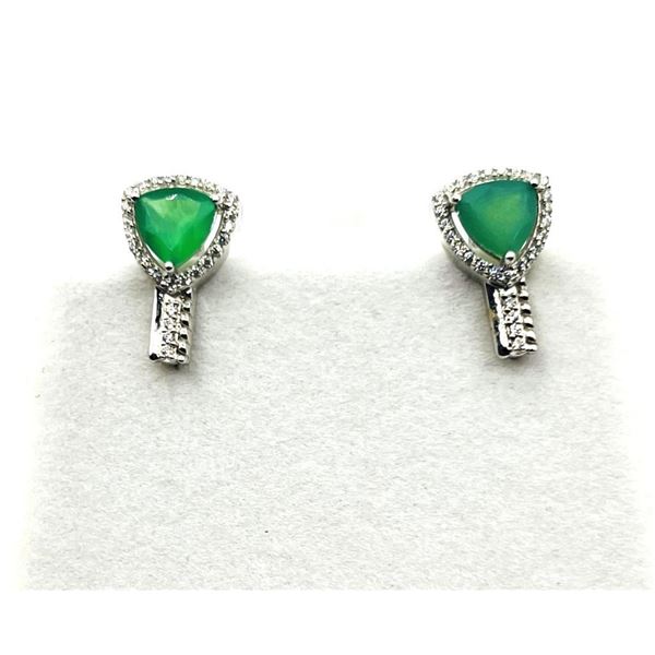 Sterling Silver Natural Green Onyx (2ct) with CZ (0.25ct) Earrings, W/A $380.00.