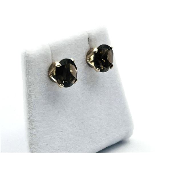 Sterling Silver Natural Smokey Quartz Round Shape Earrings, Retail $250.00.