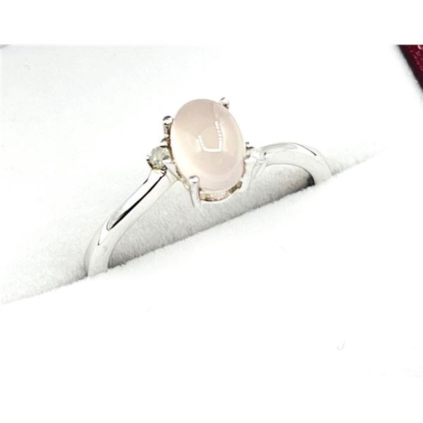 Sterling Silver Natural Rose Quartz (0.85ct) with Natural Diamond (0.01ct) Ring, Size 5.5, W/A $300.