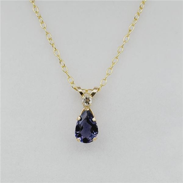 10KT Yellow Gold Natural Iolite (0.50ct) and Natural Moonstone (0.04ct) Pendant with Gold Plated Ste