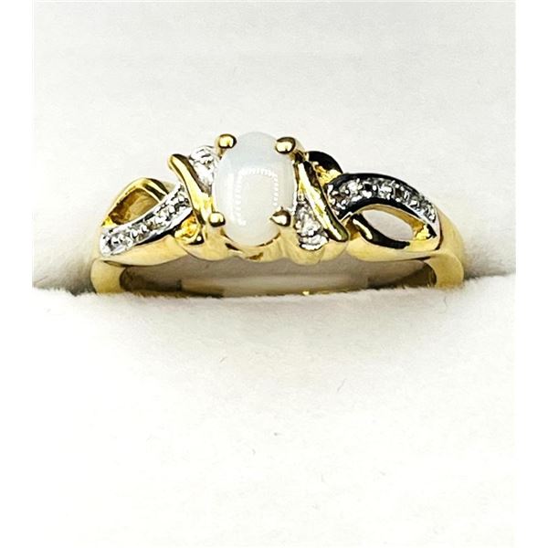 Gold Plated Sterling Silver Opal (0.23ct) with Natural White Topaz (0.08ct) Ring, Size 6.5, W/A $250
