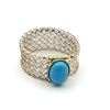 Image 1 : 9KT Yellow, White and Rose Gold Natural Turquoise Mesh Style Ring, W/A $850.00.