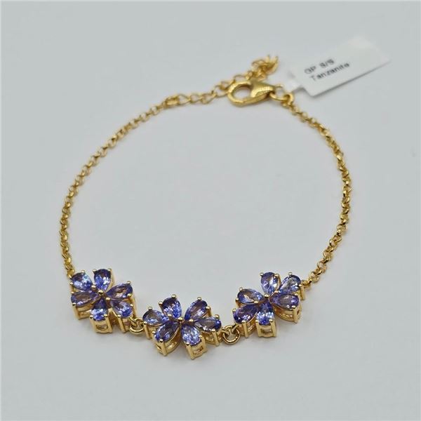 Gold Plated Sterling Silver Natural Tanzanite (2.70ct) 8-7" Long Bracelet, w/a $585.00. Tanzanite is