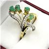 Image 1 : Gold Plated Sterling Silver Natural Emerald (0.65ct) with Natural White Topaz (0.14ct) Ring, Size 8,