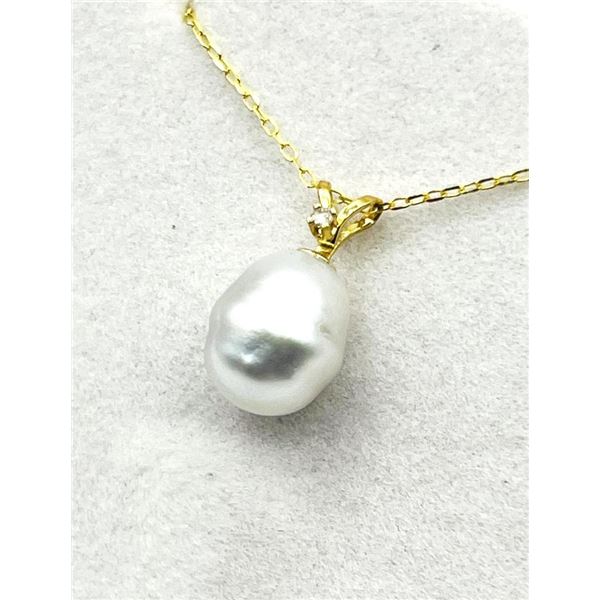 14KT Yellow Gold South Sea Pearl and Diamond with Gold Plated Sterling Silver Chain, Retail $350.00.