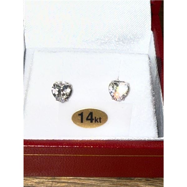 14KT White Gold CZ 5mm Heart Shape Earring, Retail $300.00.