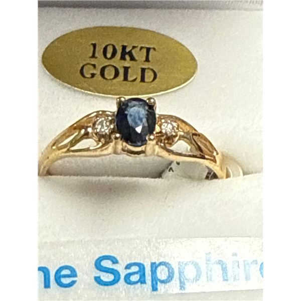 10KT Yellow Gold Natural Blue Sapphire (0.26ct) with Natural Diamond (0.01ct) Ring, Size 6.5, W/A $1