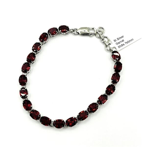 Sterling Silver Natural Garnet (17ct) 8.5-7.75" Long Bracelet, W/A $775.00.