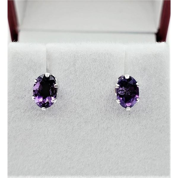 10KT White Gold Natural Amethyst (1.16ct) Earrings, Retail $300.00.