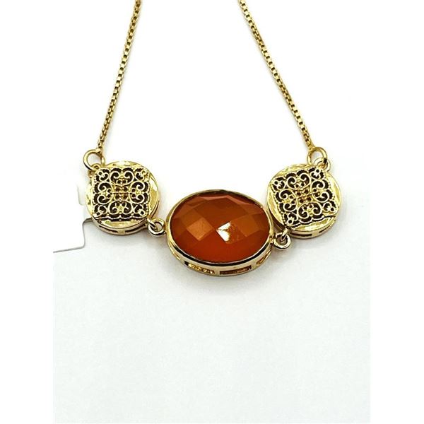Gold Plated Sterling Silver Natural Carnelian (5.05ct) Bracelet, Retail $550.00.