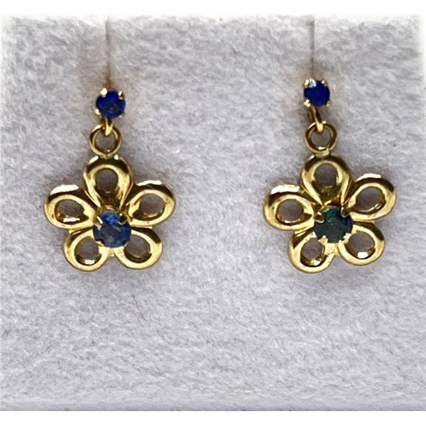 10KT Yellow Gold Natural Blue Sapphire Dangling Earrings, Retail $400.00. Sapphire is the birthstone