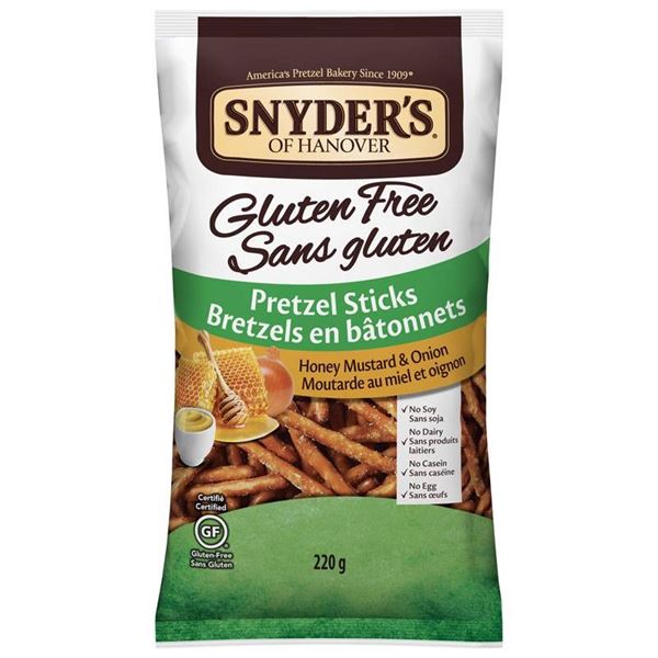 Snyder’s of Hanover Gluten-Free Pretzel Sticks 12 x 220g Honey Mustard & Onion