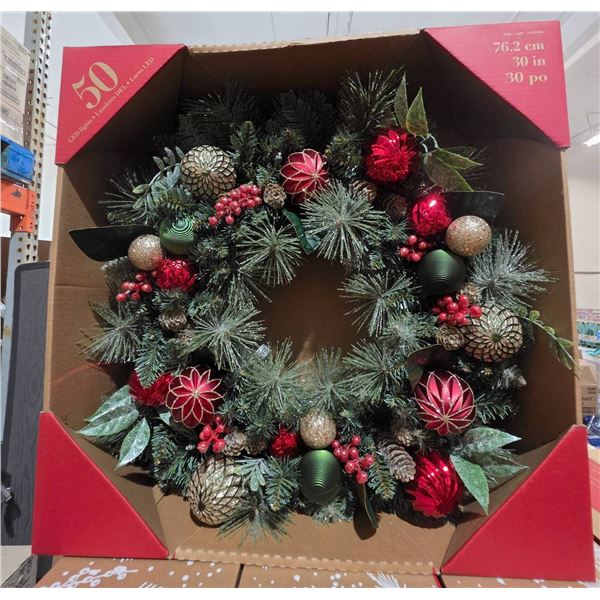 Red Decorative 30-Inch Artificial Holiday Wreath
