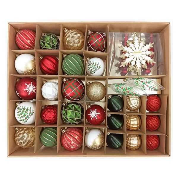 78-Piece Set of Green, Red and White Assorted Holiday Ornaments