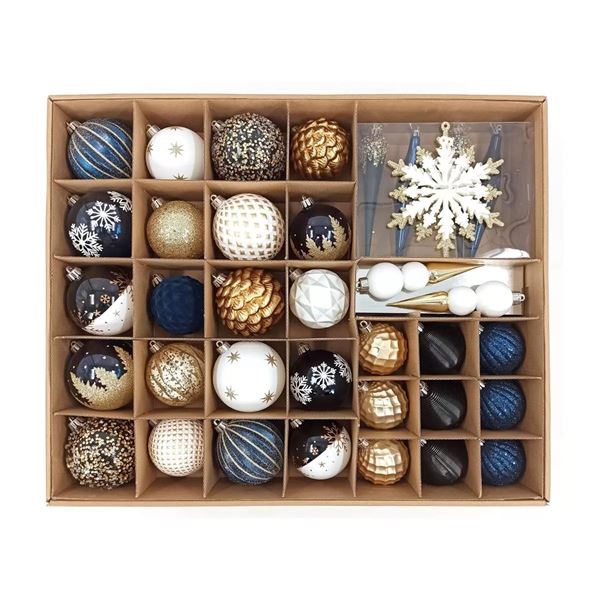 78-Piece Set of Blue, Gold and White Assorted Holiday Ornaments