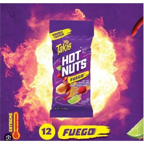 Takis Hot Nuts Fuego – 12 x 90g Double Crunch Chili Lime Snacks