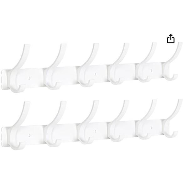 Optish Wall Mount 6 Hook Coat Rack for Jacket, Hat, and Towel Lot Of 2