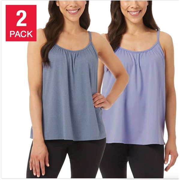 32 Degrees Cool Cami With Built-In Bra, Adjustable Straps, S/P, 2-Pack