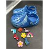 Image 1 : Children’s Blue Clog-Style Shoes With Decorative Charms, Size 28