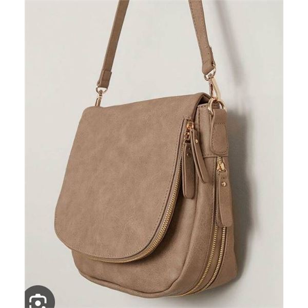 Brown Crossbody Bag with Adjustable Strap and Multiple Compartments