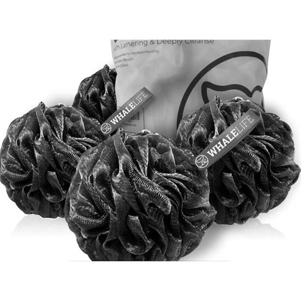 WhaleLife Premium 4-Pack Shower Puff Bath Sponge – Black