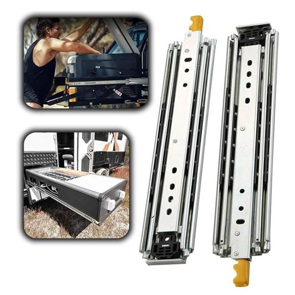 Lot of 2 – Drawer Slides with Lock, 20 inch, Heavy-Duty Industrial Steel