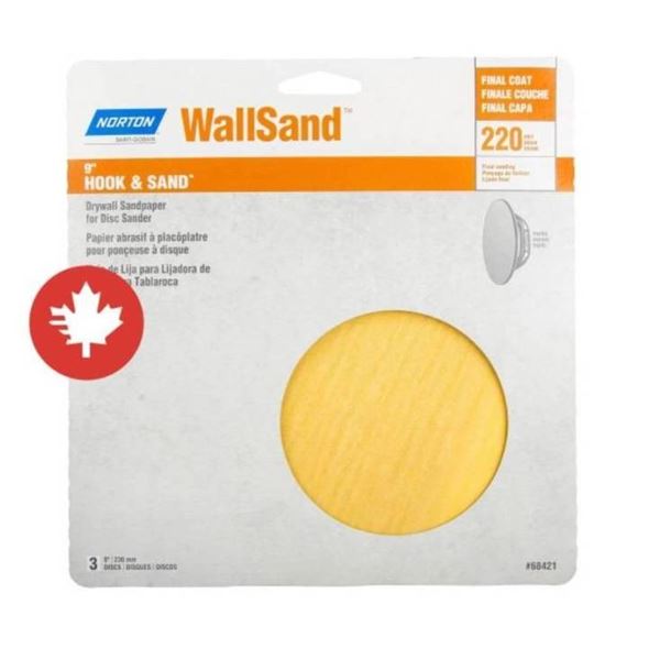 Lot of 2 – Norton WallSand 9-Inch Hook & Sand Final Coat Sandpaper 220-Grit 3 Per Pack