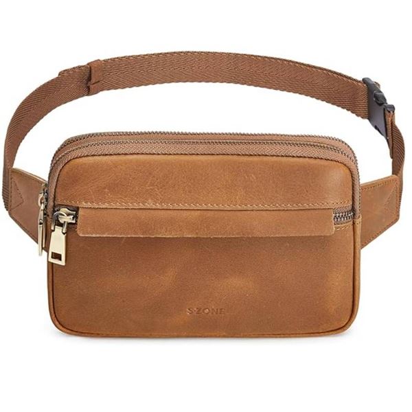 S-Zone Crazy Horse Leather Fanny Pack with Adjustable Strap