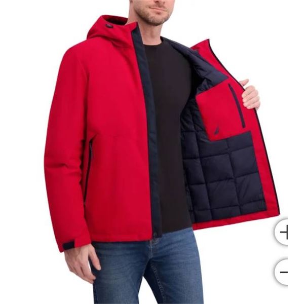 Nautica Mens Heritage Red  Hooded Winter Jacket, Size Small (S/P)