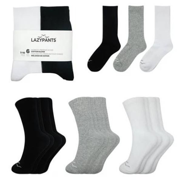 Lazypants Cotton Blend 6-Pack Socks, Women’s Size 5-10