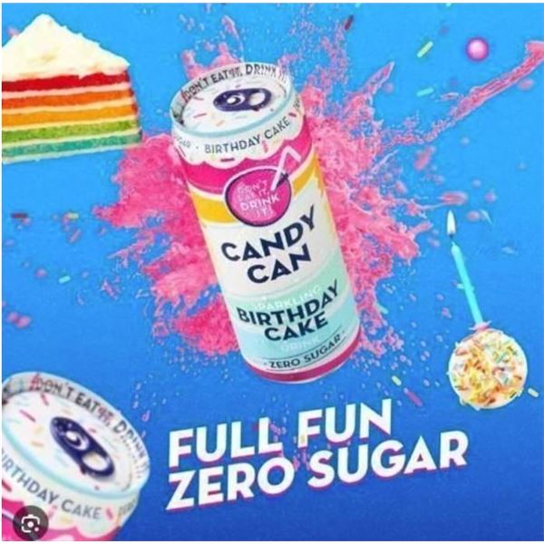 Candy Can Birthday Cake Sparkling Drink, Zero Sugar, 12x330ml